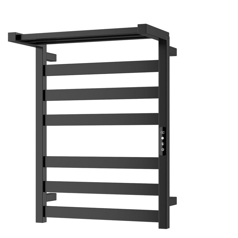 Wall Mounted Towel Warmer  Towel Heater Rack With Top Shelf 6 Bars Temperature Control , Matte Black