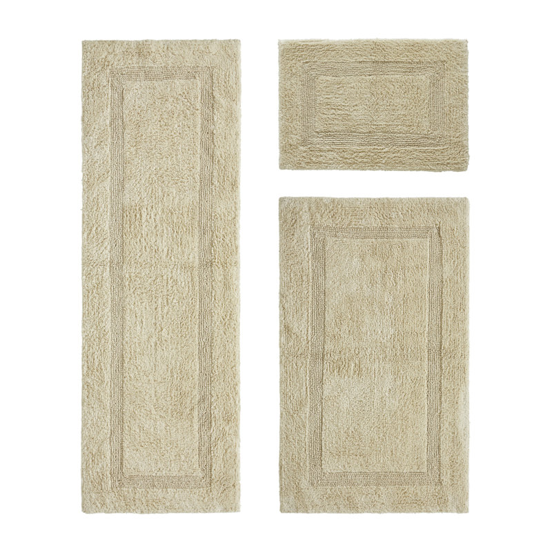 Annerose Premium 100% Cotton 3 Piece Bath Rug Sets, Machine Washable, Super Absorbent & Tufted Weave Reversible Bath Mat for Bathroom, Shower, and Tub, Oeko-Tex Certified Bathroom Rugs