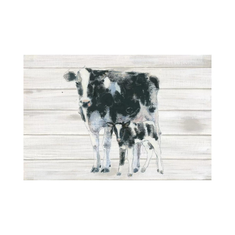 Cow And Calf On Wood by Emily Adams - Gallery-Wrapped Canvas Giclée on Canvas, Wrapped Canvas, 20.32 cm H x 30.48 cm W