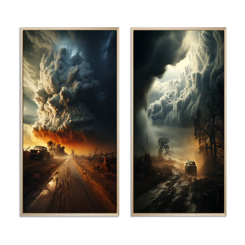 «Storm Mystical Cyclone I», 2 pièces, Encadrement brun, H 24 po x l 20 po