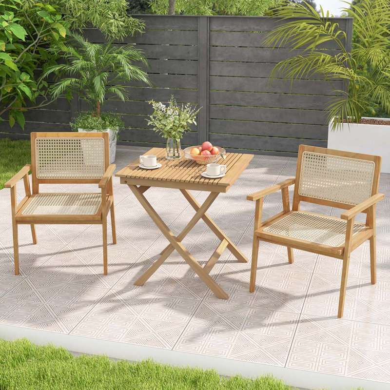 Ensemble de 3 chaises de table bistro avec structure en bois de teck