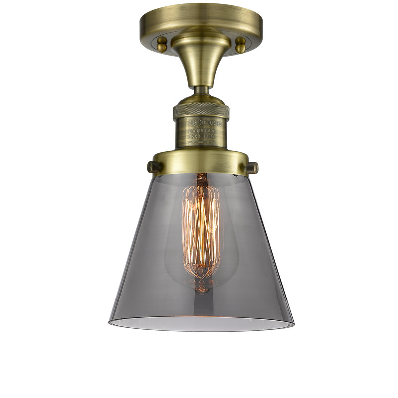 Glass Semi Flush Mount, Antique Brass, Smoked