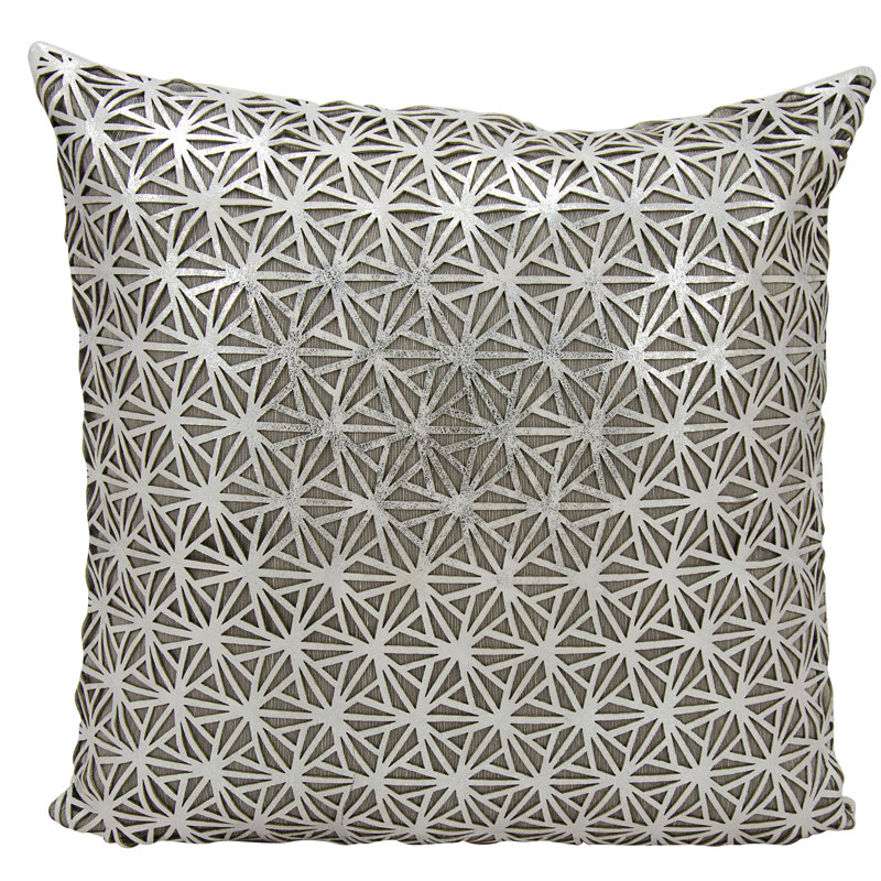 Couture Geometric Leather/Suede Throw Pillow, Silver/White