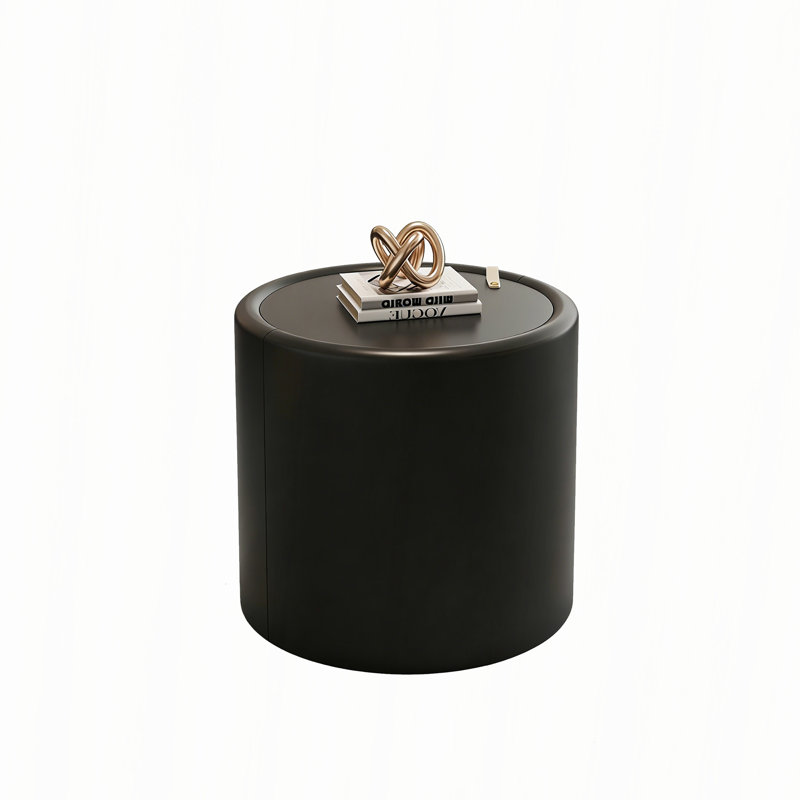 Table basse ronde avec plateau en verre trempé et rangement caché, H 17,72 po x l 19,69 po x P 19,69 po, Noir