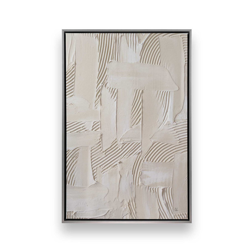 Neutral Brushstroke Harmony Canvas Print, 30.75" H x 20.75" W x 1.75" D, Polished Chrome Floater Framed