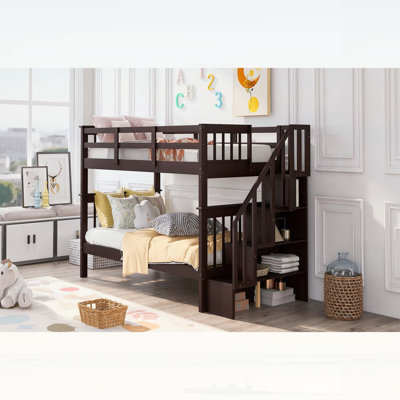 Lit superposé simple au-dessus de simple avec rangement, barrière de sécurité et conception polyvalente pour les chambres et les dortoirs peu encombrants