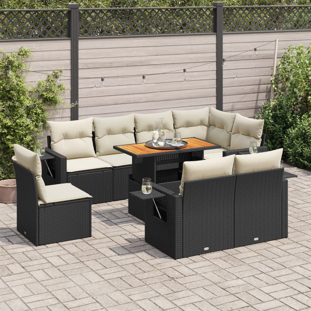 Vidaxl 9-Tlg. Garten-Sofagarnitur Mit Kissen Beige Poly Rattan