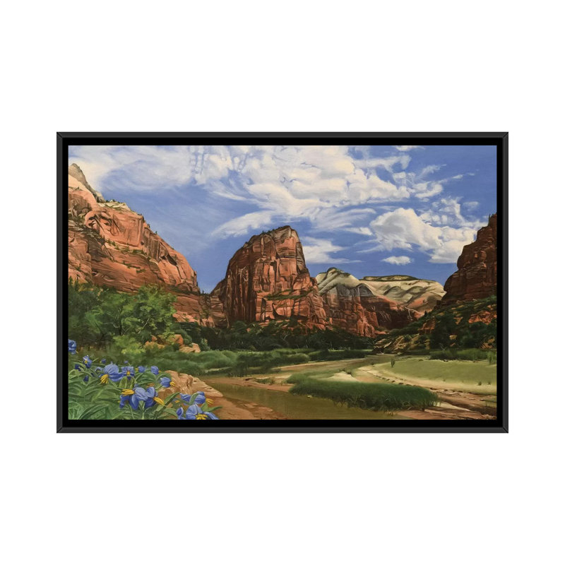 Angels Landing Zion by Nick Savides - Painting on Canvas, 101.6 cm H x 66.04 cm W, Black Framed