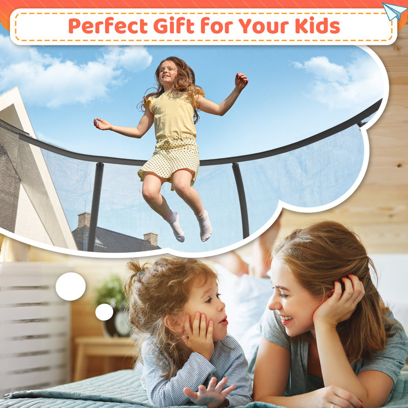 12 FT Black and Orange Outdoor Trampoline with Safety Enclosure and Ladder