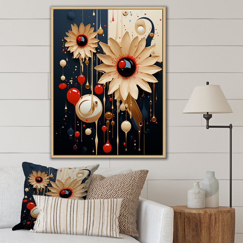 Gloriosa Daisy, fleurs rétro abstraites sur toile, H 20 po x l 12 po, Cadre naturel flottant