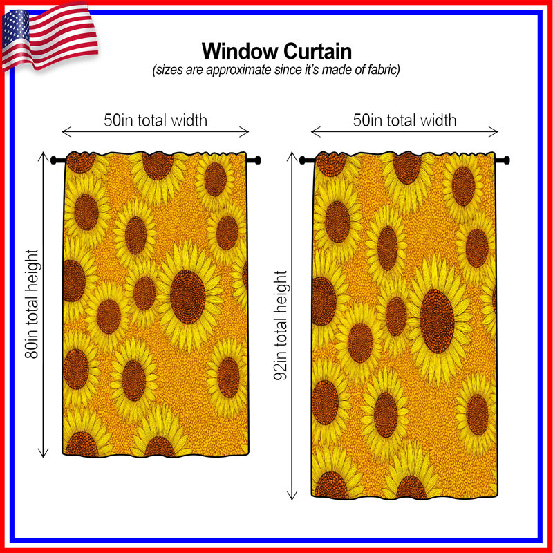 Rideaux de fenêtre en tournesol, voilages et voilages à motif floral - 1 panneau, 50" x 80" - 1 Panel, Transparent