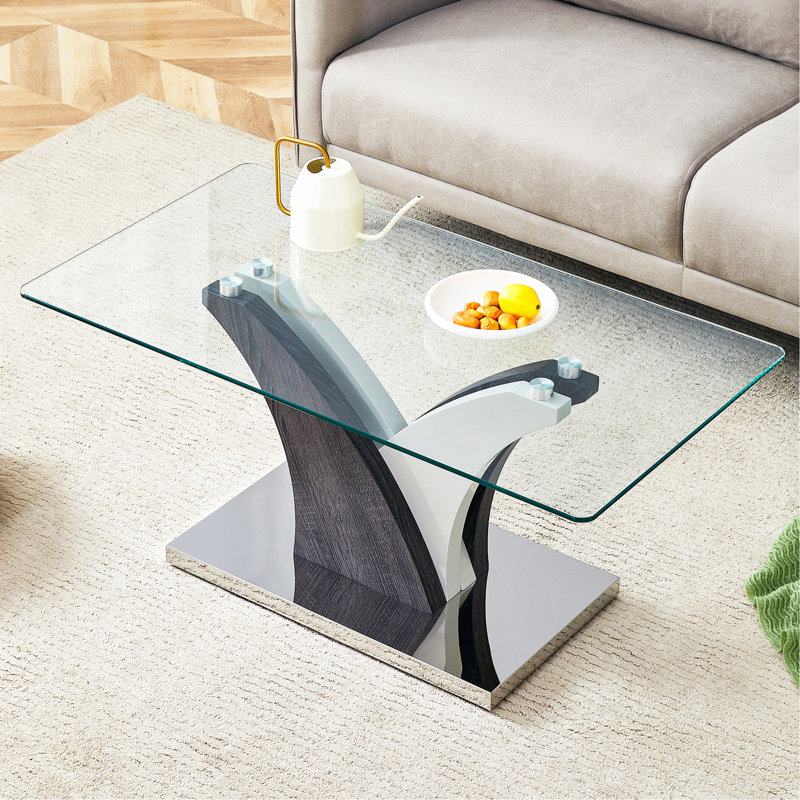 Table basse rectangulaire. Comptoir en verre trempé