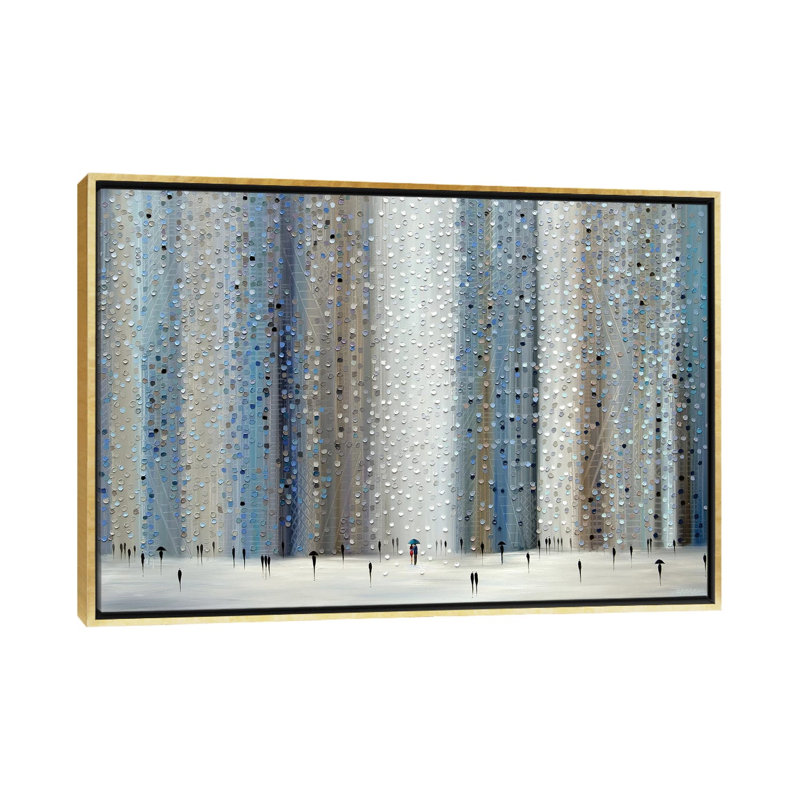 Reproduction d’art, "Love Rain" par Ekaterina Ermilkina, Pas de tapis, H 18 po x l 26 po x P 1,5 po, Toile encadrée d'or