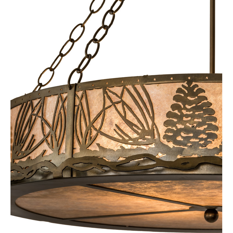 Lustre cylindrique à 4 lumières Mountain Pine, Cuivre antique, Argent, H 36 po x l 30 po x P 30 po