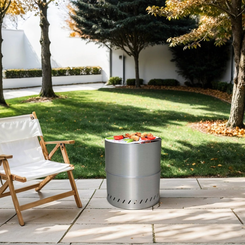 Foyer d'extérieur au bois en acier inoxydable Taiana H 17,2 po x l 15,3 po