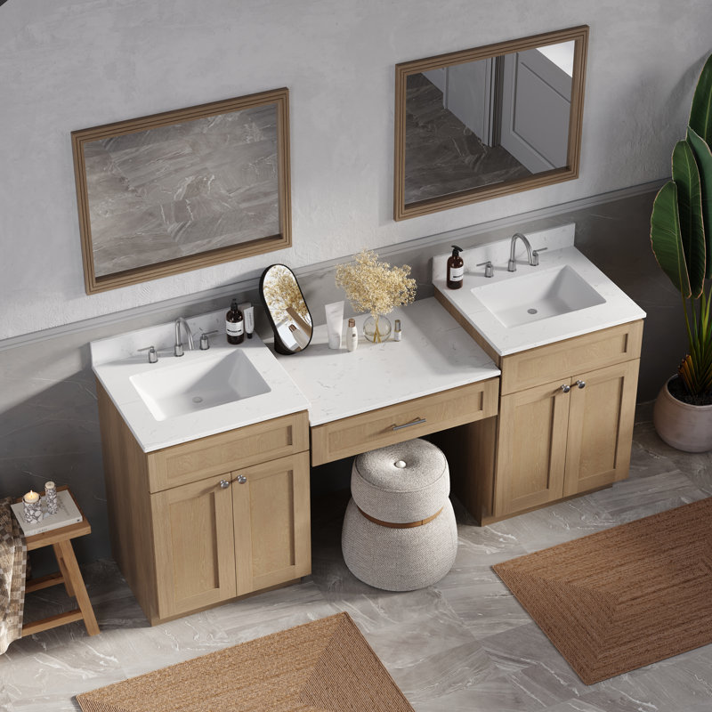 Meuble-lavabo double 79 po avec plateau 79 po, Chêne naturel