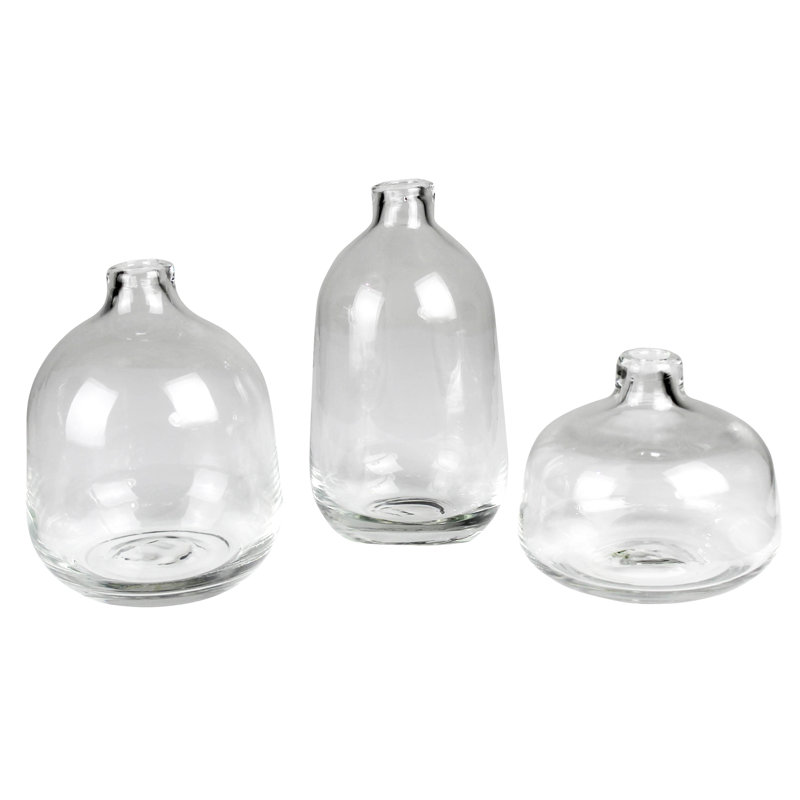Marbella Vase Trio, Glass Set Of 3 Sm: 4X4x3.5, Med: 4X4x5, Lrg: 3.25X3.25X6