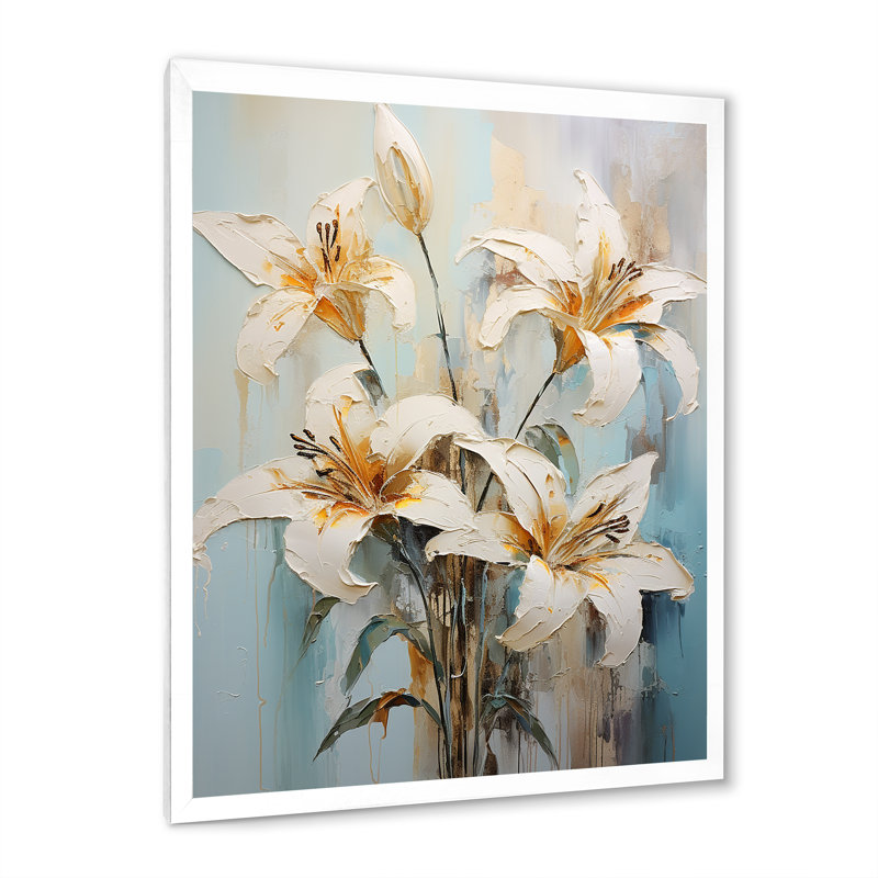 Rêveuse rêveuse de lys sur toile, H 32 po x l 16 po x P 1 po, Cadre simple blanc