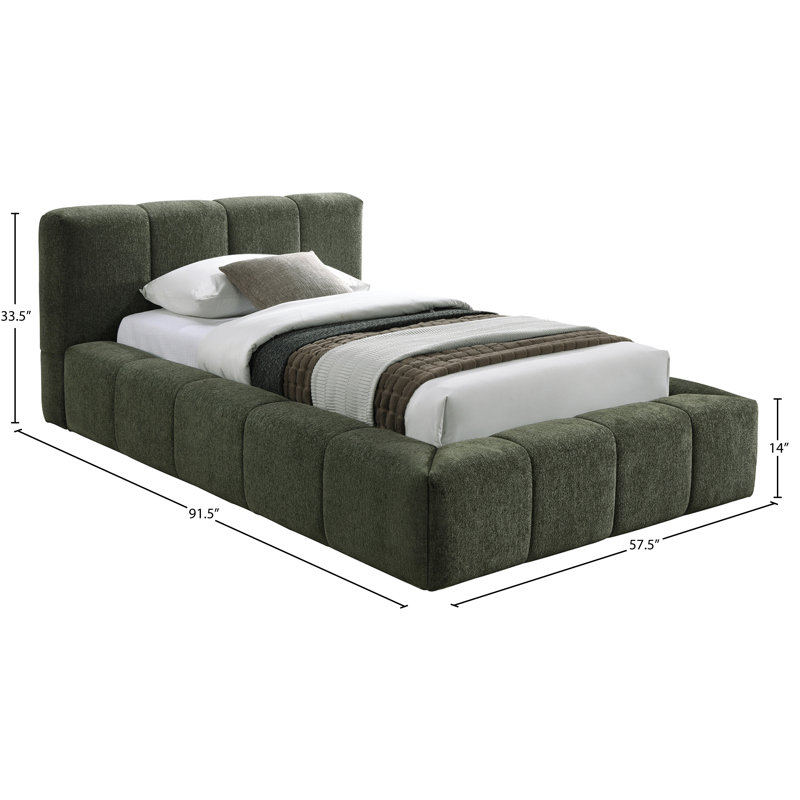Lit en tissu Carille Chenille, Tissu de chenille olive, Twin
