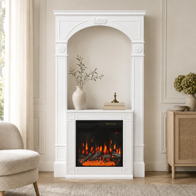 Habillage de foyer 48 po L x 86,6 po H avec insert de foyer électrique 24 po, motif sculpté en relief