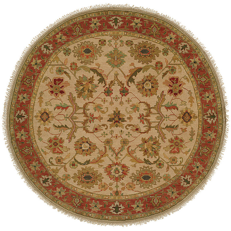 Wool Oriental Area Rug in Beige/Red, Round 6'