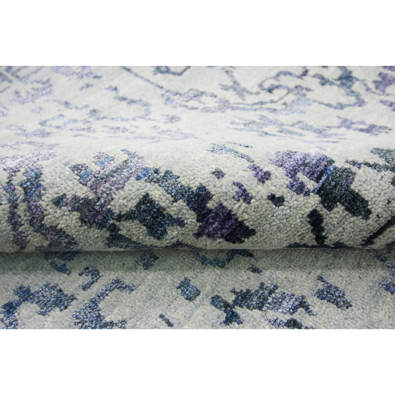 Tapis bleu clair et noir noué à la main de haute qualité