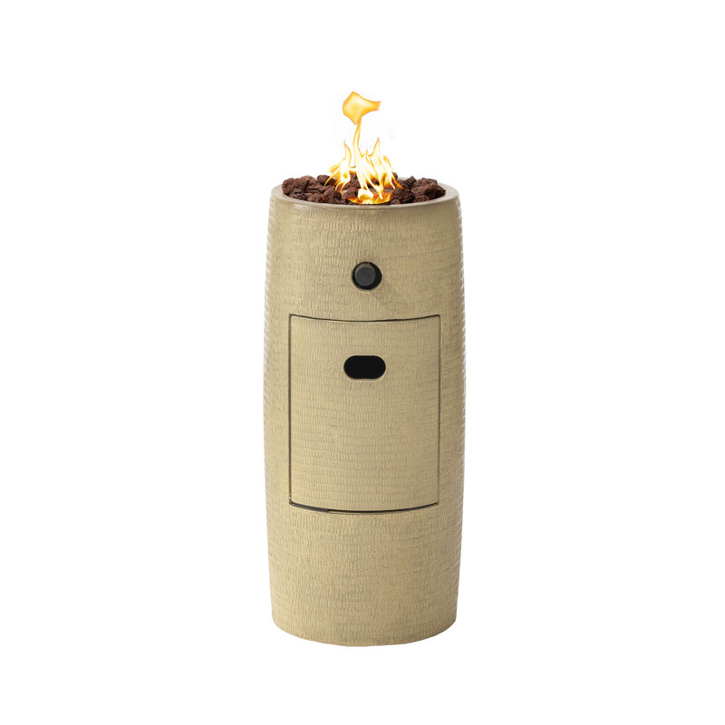 Latitude Run® Round15,001 BTU Fire Column With Lava Rocks, Grey, Khaki