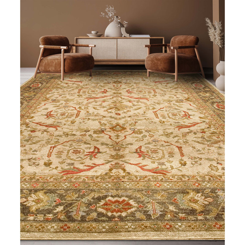 Wool Oriental Area Rug in Brown/Beige/Red, Rectangle 6' x 9'