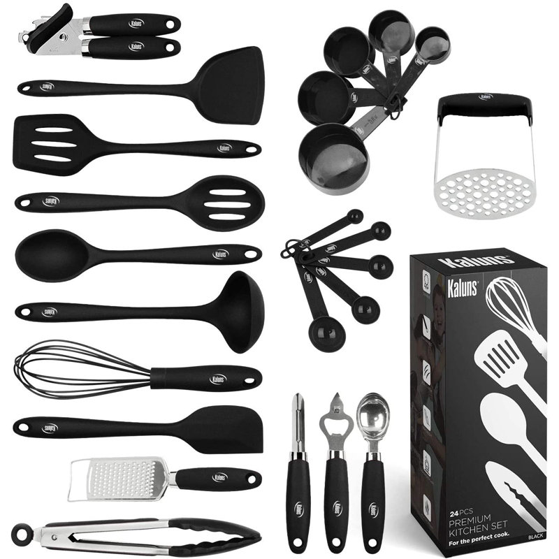 24-Piece Black Silicone and Stainless Steel Cooking Utensil Set