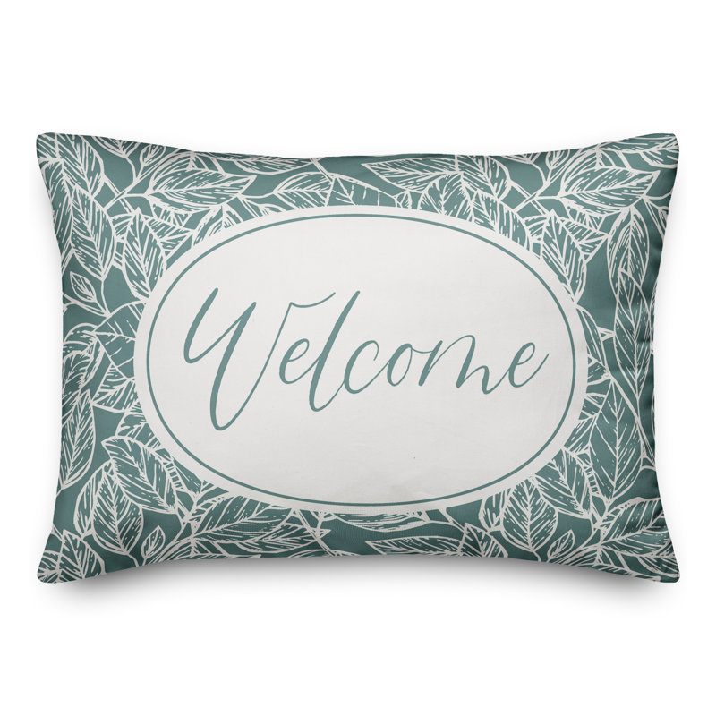 Housse de coussin rectangulaire d'extérieur Welcome Leaf, Bleu sarcelle