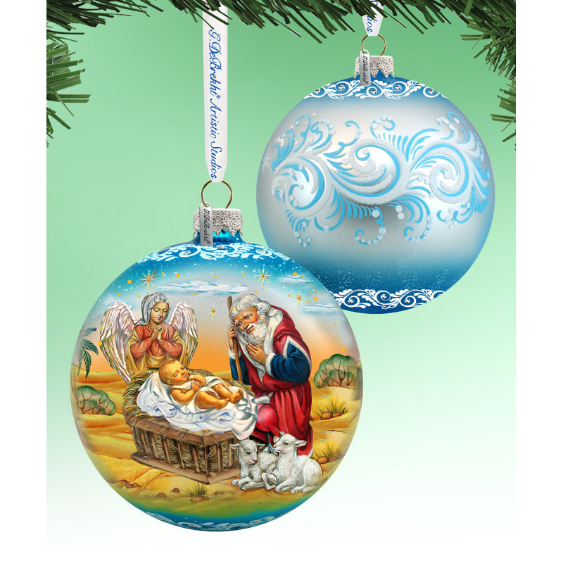 Holiday Splendor 5.5'' Handmade Glass Ball Ornament, Christmas 2, 5.5" H x 5" W x 5" D