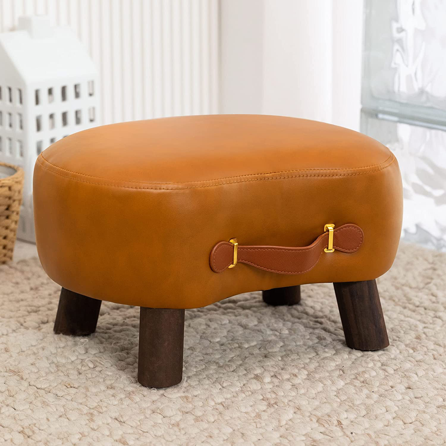 Small Rectangle Foot Stool, Leather Footrest Ottoman With Non-skid