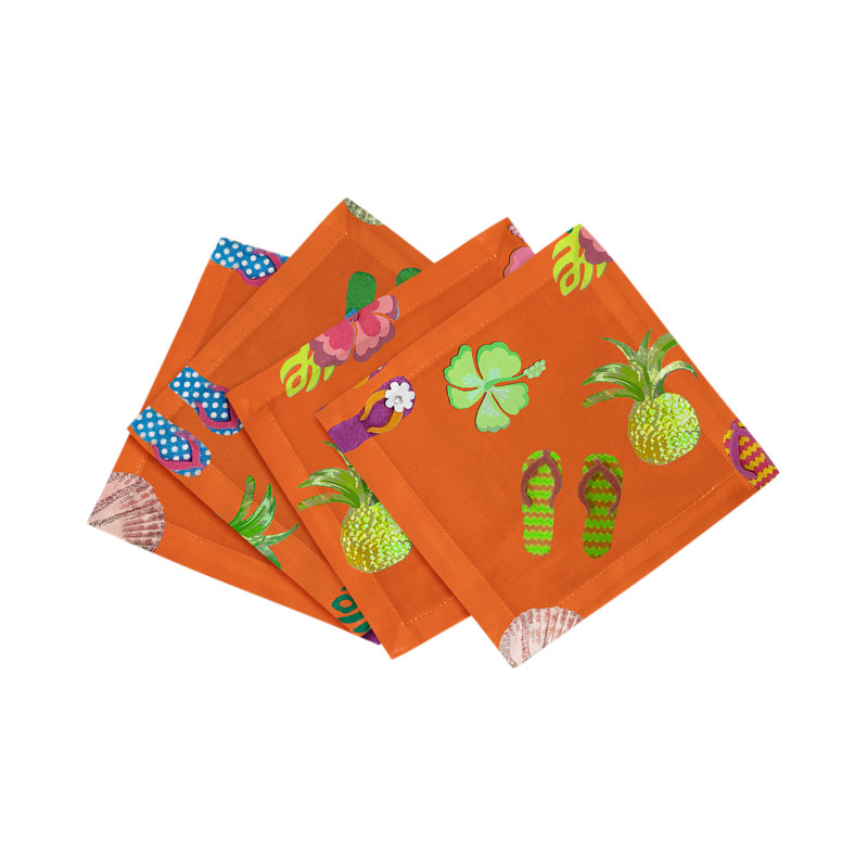 Winter In Florida Cotton Sateen Cocktail Napkins, Orange