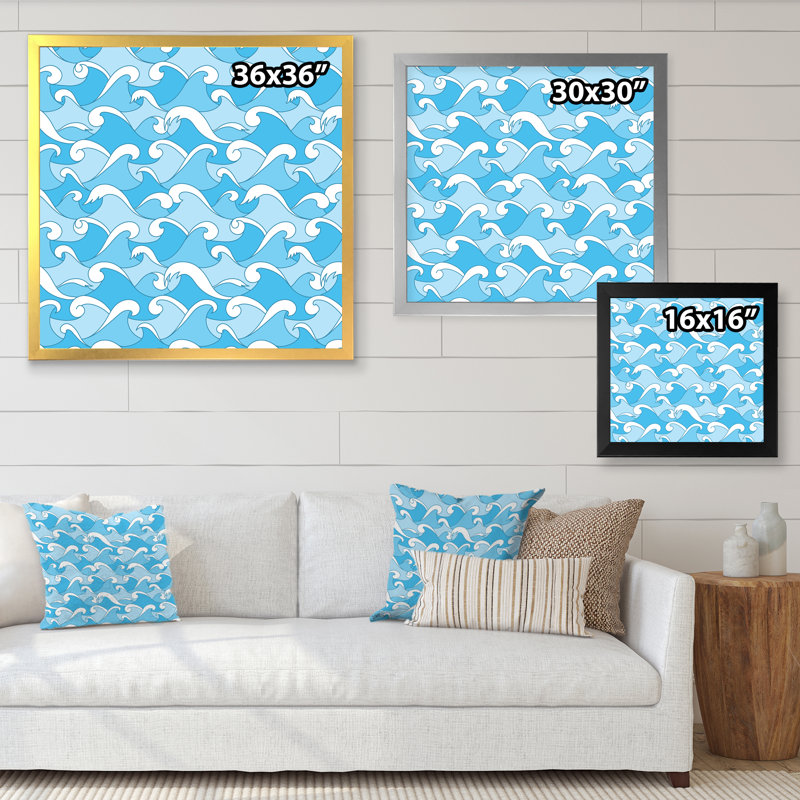 Vagues de mer - reproduction sur toile, H 16 po x l 16 po x P 1 po, Cadre doré