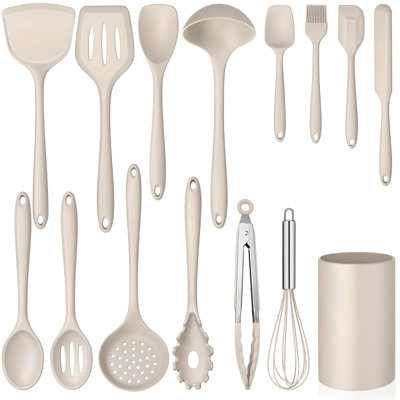 Beyond 15 Pcs Silicone Cooking Utensil Set, Kitchen Utensils Set, Khaki In Neutral