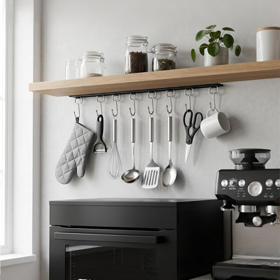 2 supports d'ustensiles de cuisine avec 8 crochets et porte-ustensiles de cuisine suspendus de 17 pouces multifonctionnels (17 pouces)