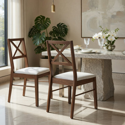  Ensemble de 2 chaises de salle à manger rembourrées, chaises d'appoint en tissu avec structure en bois d'hévéa massif, dossier ergonomique, cuisine, salon, utilisation de restaurant, brun