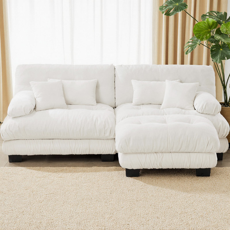Canapé modulaire en L avec repose-pieds en L avec repose-pieds, canapé en chenille 2 places pour le salon, comprend 2 coussins lombaires et 2 coussins décoratifs, accoudoirs rembourrés