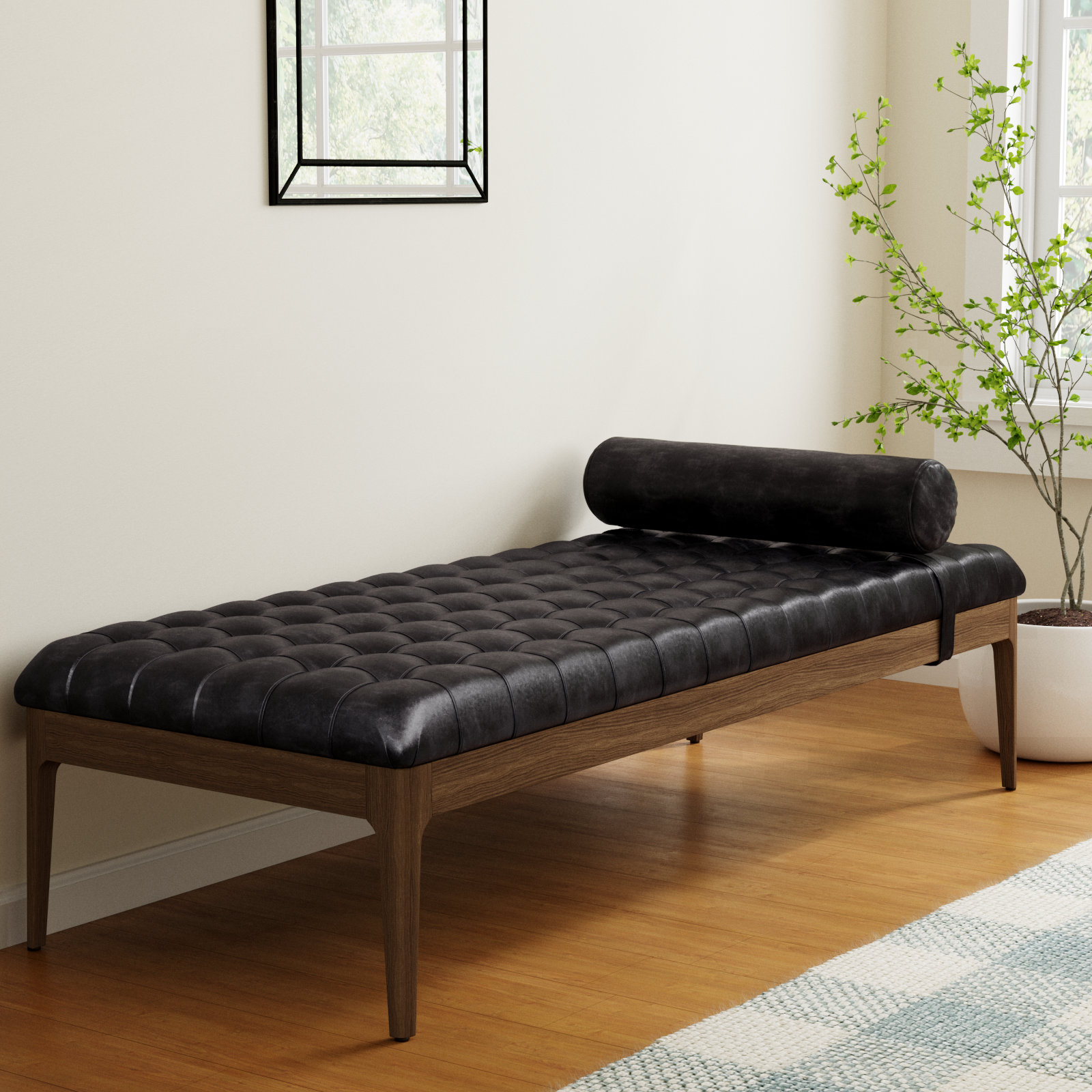 Moody Genuine Leather Bench, Sonoma Black Genuine Leather