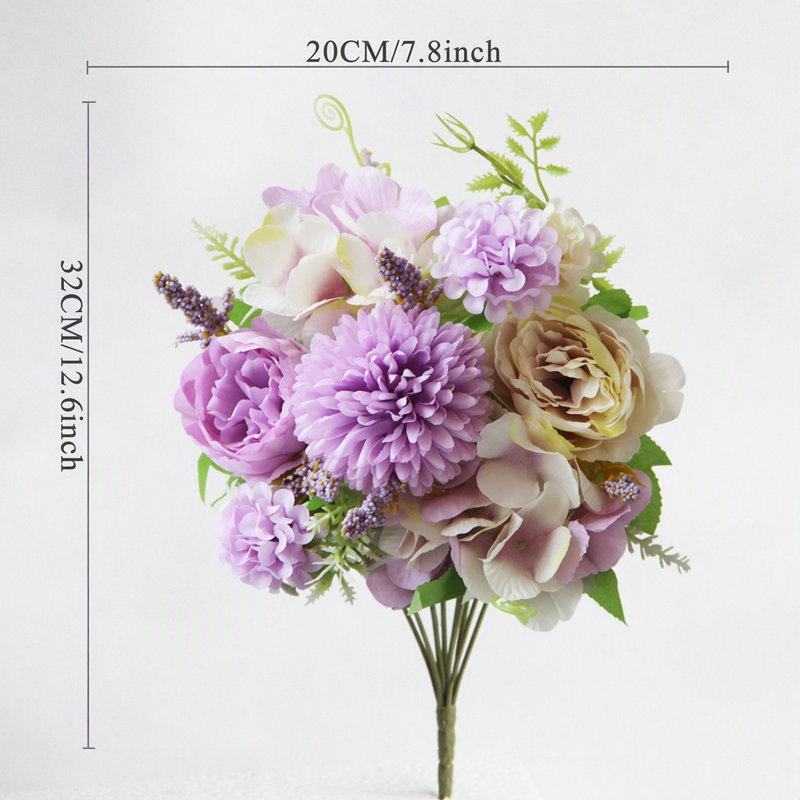 2 pièces bouquet de pivoines hortensias 7 têtes (ensemble de 2), Purple