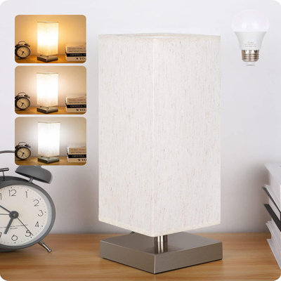 Modern Square Brushed Nickel Base Linen Table Lamp