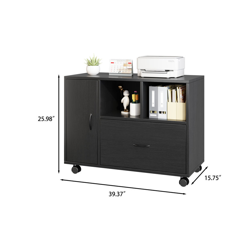36.2''Wide  1-Drawer Rolling File Cabinet With Shelves, White