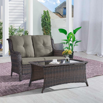 Bonia Wicker 2 - Person Patio Conversation Set with Cushions