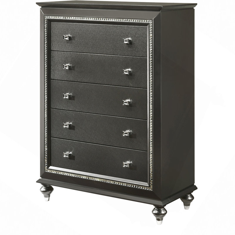 Commode à tiroirs, commode à finition gris métallique