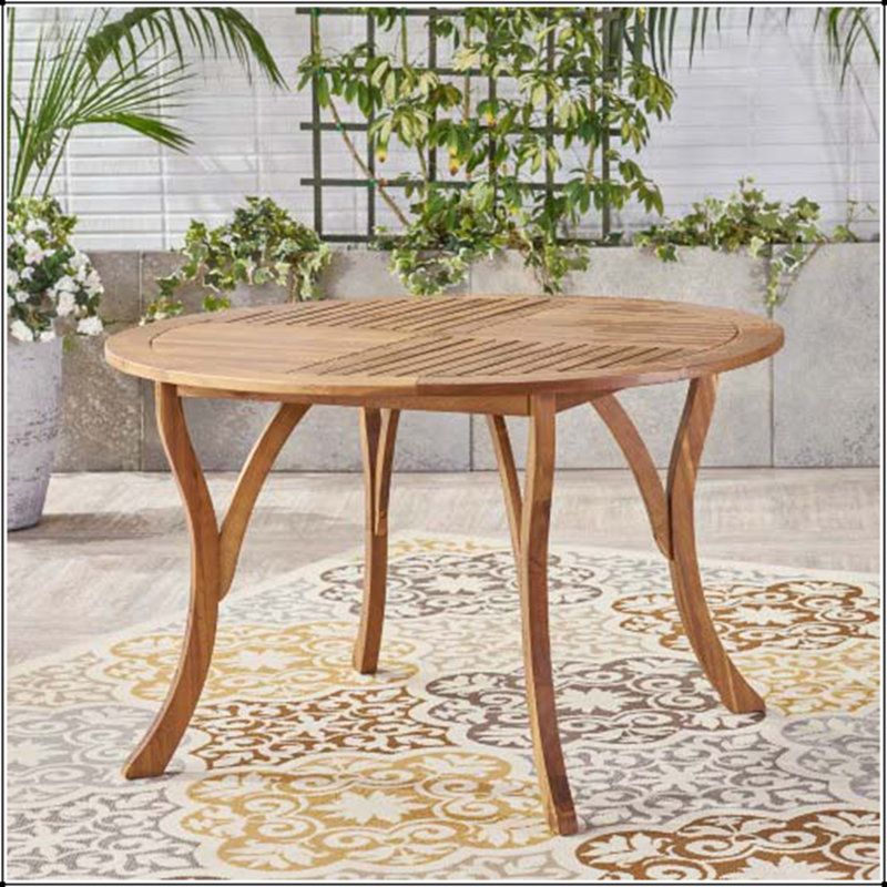 Table de salle à manger 47,25 po ronde en bois d'acacia - finition teck, lattes, intérieur / extérieur