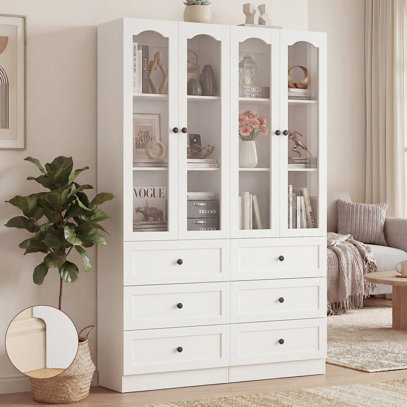 Armoire avec tiroirs en bois, armoire avec porte en verre, White