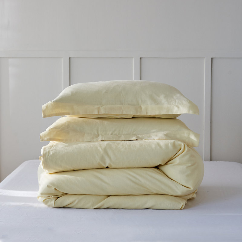 Ensemble de housse de couette en lin , Housse de couette grand et 2 taies d'oreiller stan, Jaune pâle