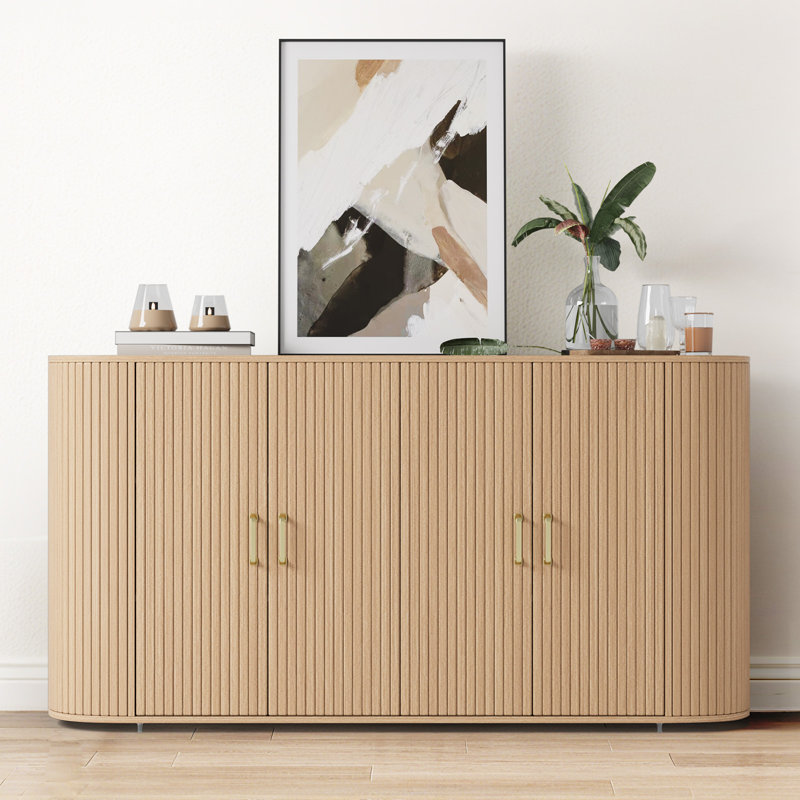63" Buffet Sideboard Cabinet with Storage, Fluted Accent Credenza with Adjustable Shelves, Modern Sideboard Cabinet with Curvy Edge