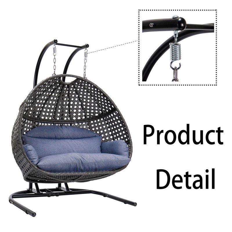 Leos 2 Person Egg Chair with Stand, Blue