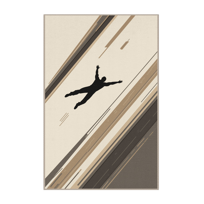Machine Washable Takengon Bungee Jump Scene Modern Rug in Beige – Beige Binding, 5x7
